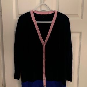 Talbots Navy and Pink trimmed Cardigan lightweight sweater